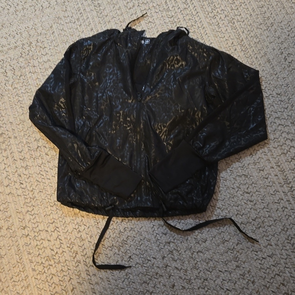 Zyia Active Jade Black Animal Print Shiny Bomber Windbreaker Zip Up Jacket XS